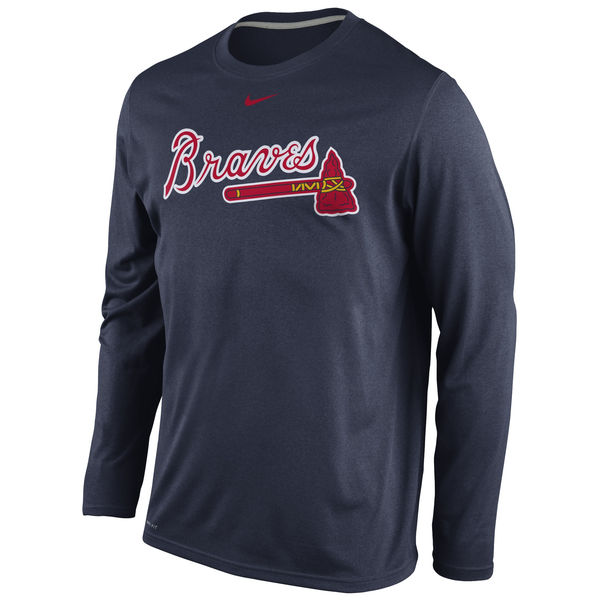 MLB Men Atlanta Braves Nike Legend Wordmark Long Sleeve Performance TShirt Navy->mlb t-shirts->Sports Accessory